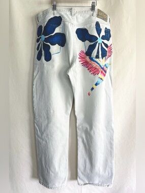 Natural beige vintage Wrangler jeans custom painted and embroidered UNIQUE